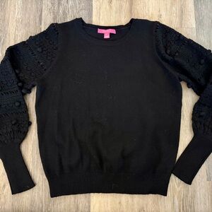 Lilly Pultizer Black Sweater with Textured Sleeves